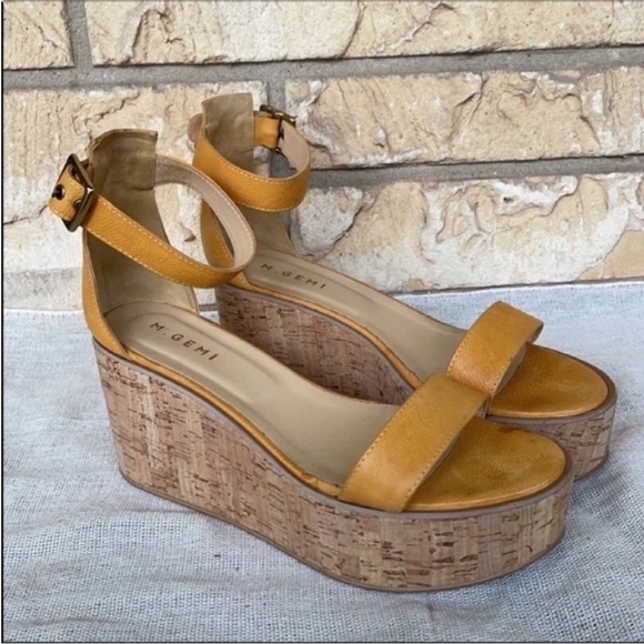 M Gemi Yellow cork Platform ankle strap Cork Size 41 - Picture 1 of 15